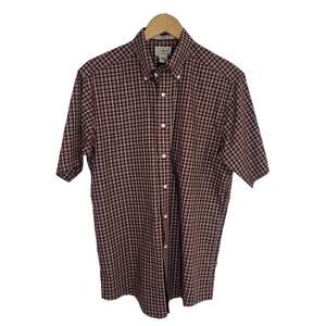 LL Bean Shirt Mens Medium Burgundy Wrinkle Free Button Down Short Sleeve Cotton